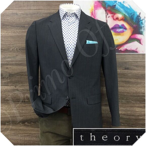 THEORY Mens Blazer Sport Coat Casual Jacket Size 42 Seersucker Wool Suit‎